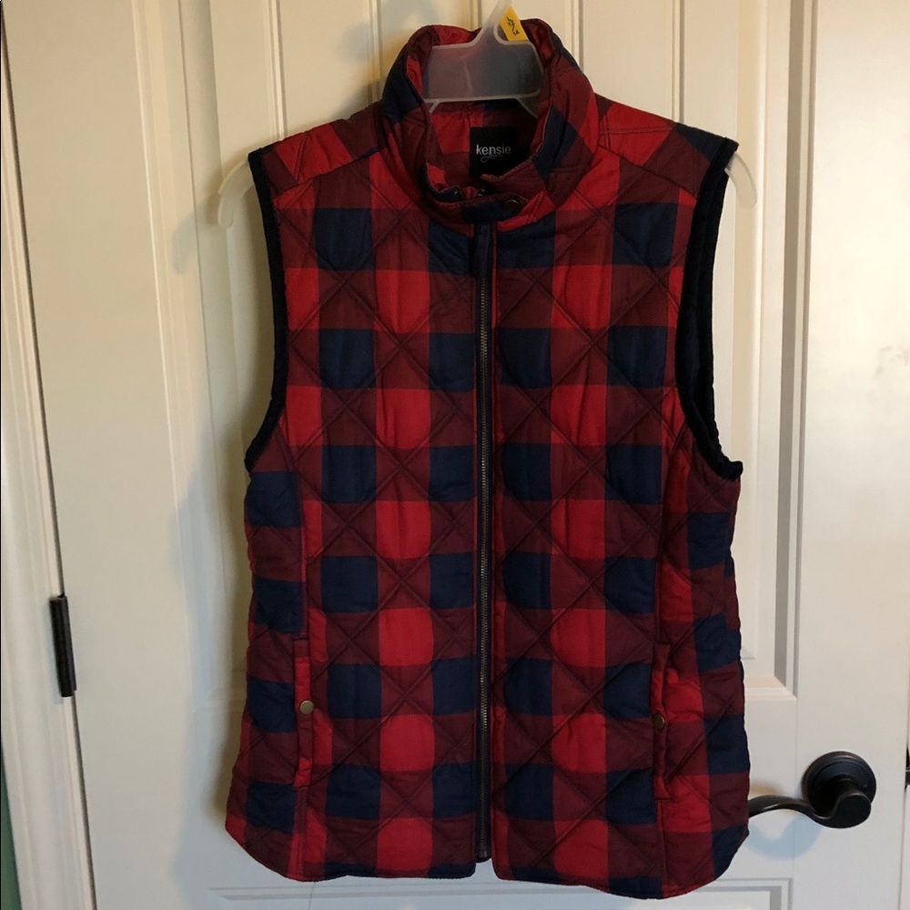 Kensie Red and Blue Checkered Vest